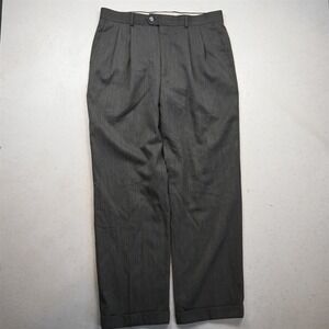 Vtg Mens 34x32 Gray 100% Wool Pleated Cuffed Baggy Dress Mens Pants